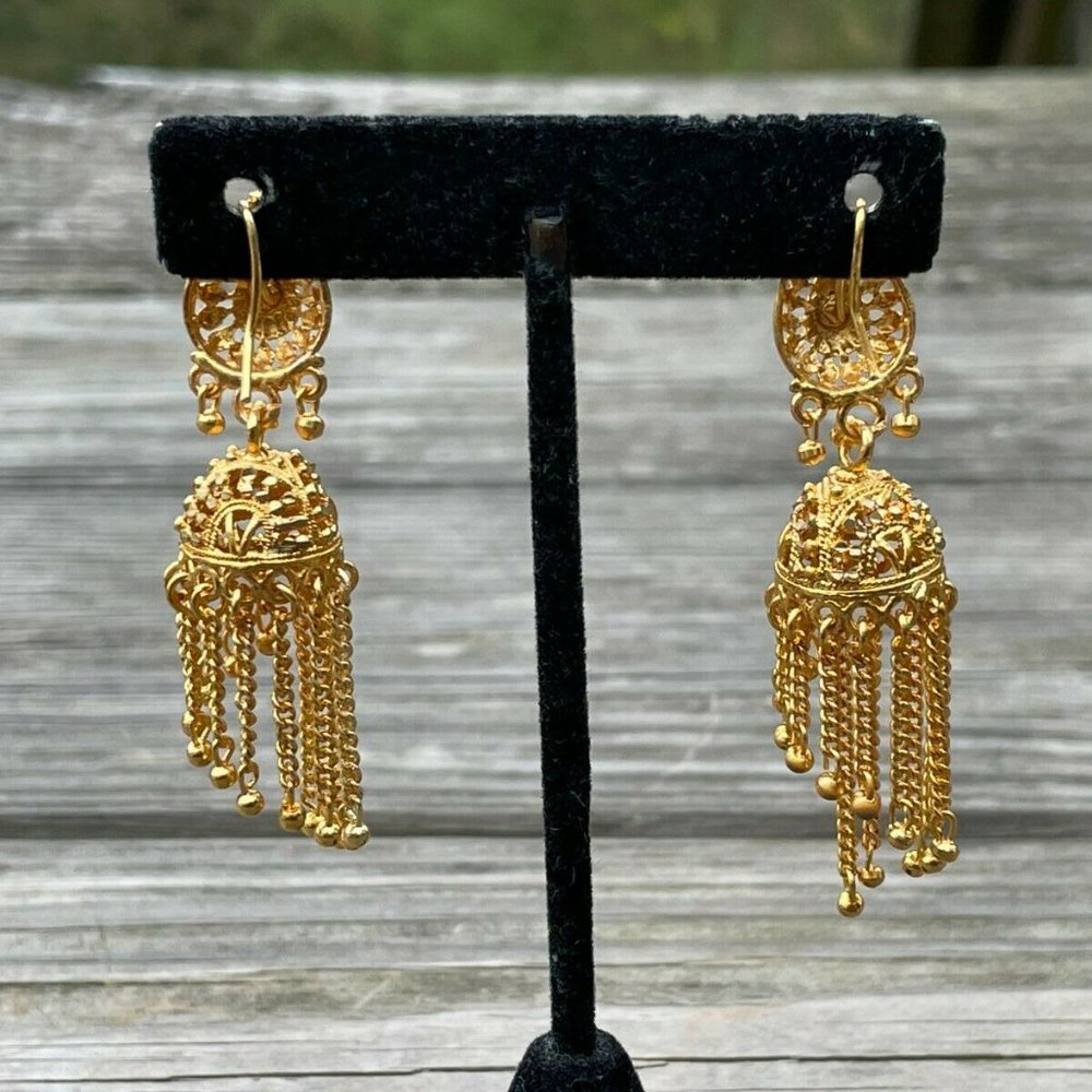 Jhumka Gold Tone Women Earrings Fashion Ear Jewelry Traditional Earrings - Picture 7 of 10